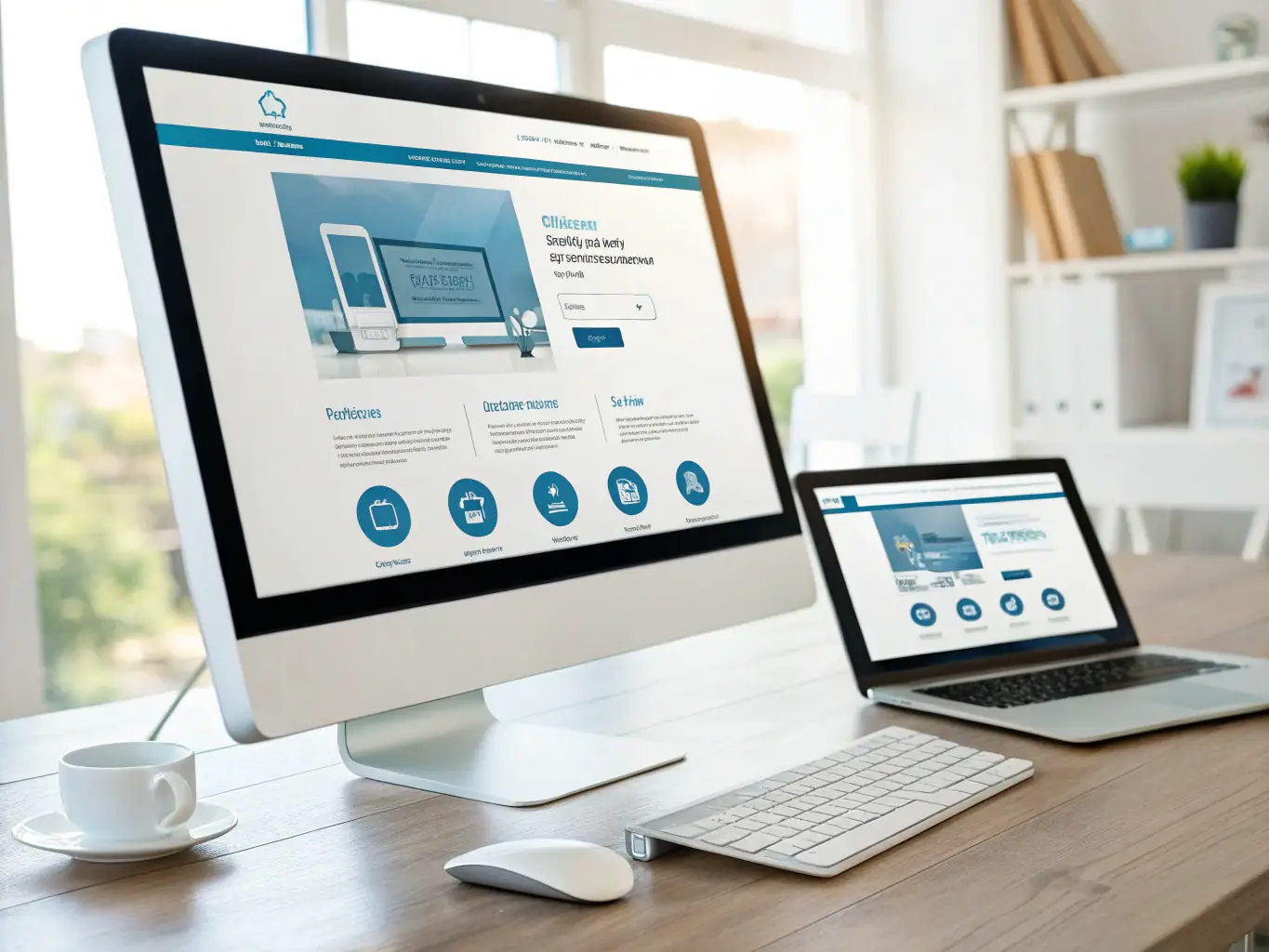 A sleek, modern website displayed on various devices including desktop, tablet, and smartphone, showcasing the responsiveness and adaptability of VISUAL MEDIA's web design.