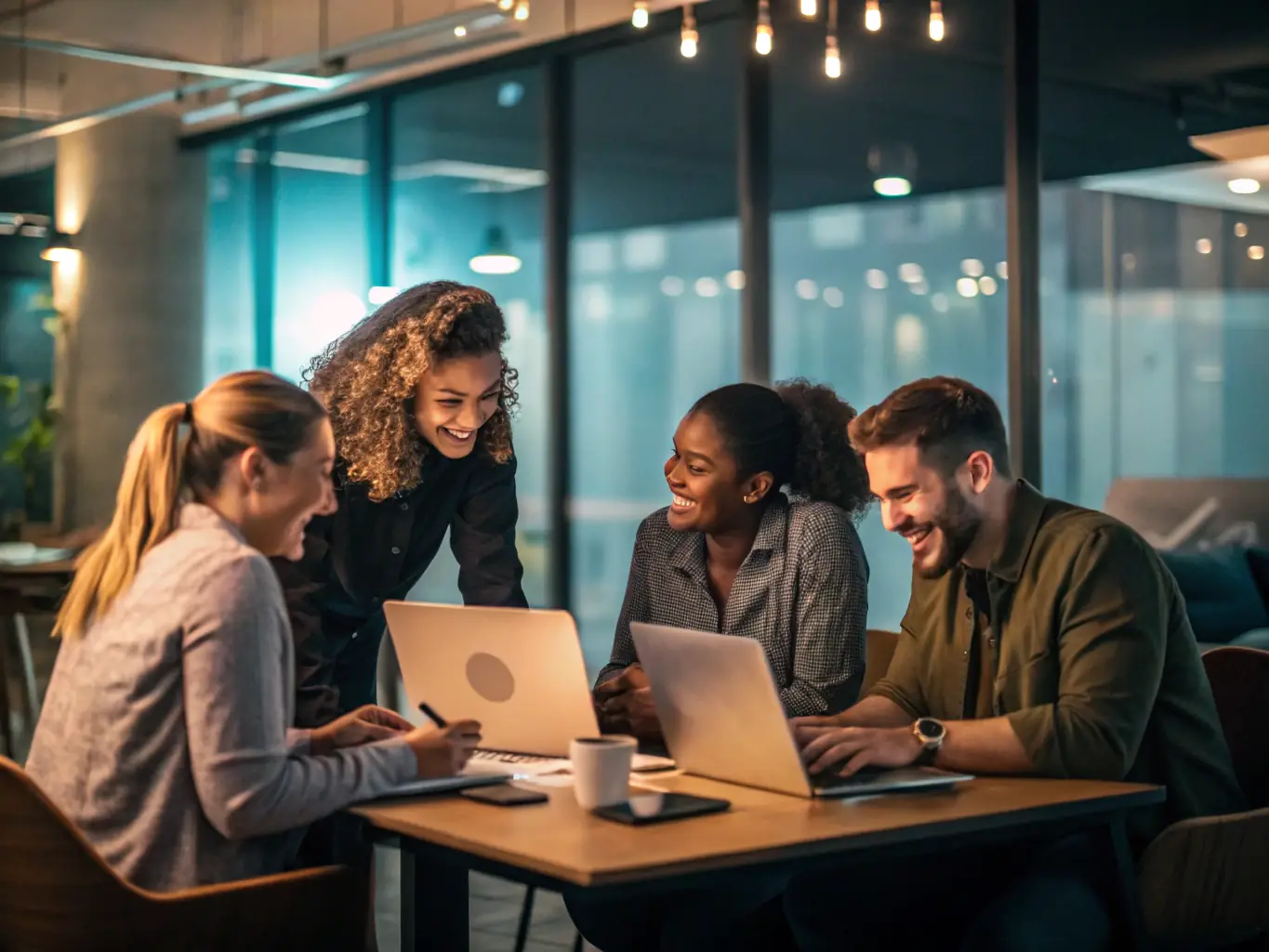 An image of a team brainstorming and planning a digital strategy in a modern office setting, representing VISUAL MEDIA's collaborative approach.